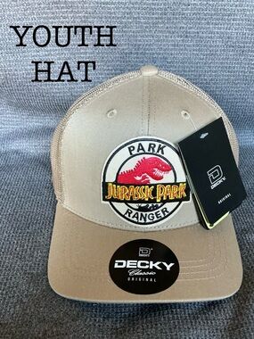 Youth SnapBack Mesh Decky Jurassic Park Ranger Kids Hat - Khaki